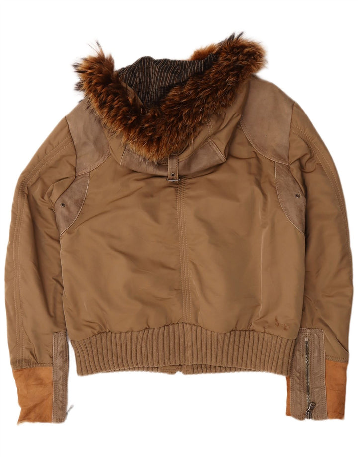 Giubbotto bomber con cappuccio vintage da uomo UK 40 grande marrone