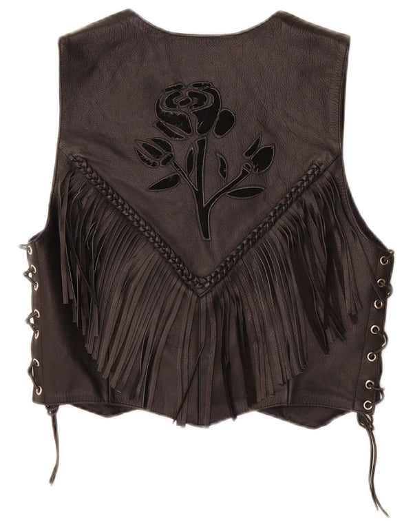 Gilet corto da moto da donna HELD UK 12 in pelle floreale nera media