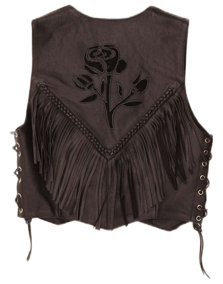 Gilet corto da moto da donna HELD UK 12 in pelle floreale nera media