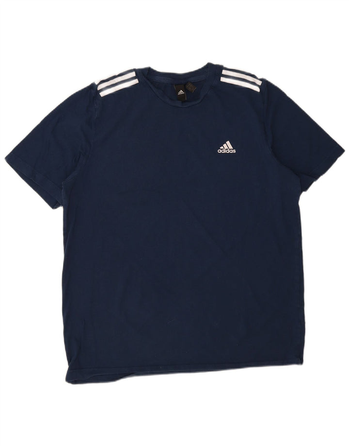 ADIDAS Mens T-Shirt Top Large Navy Blue Cotton