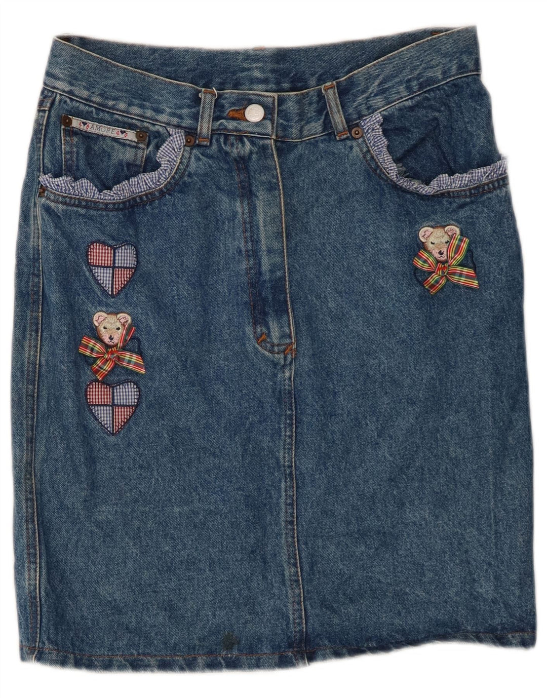 Gonna di jeans da donna VINTAGE W30 Cuore di cotone blu medio