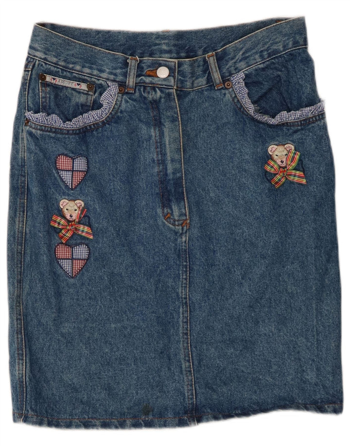 Gonna di jeans da donna VINTAGE W30 Cuore di cotone blu medio