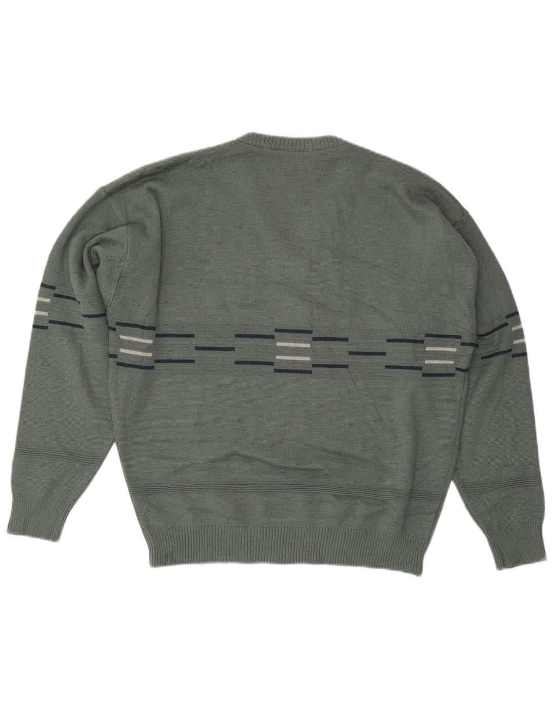 VINTAGE Maglione da uomo con scollo a V a righe grandi grigie