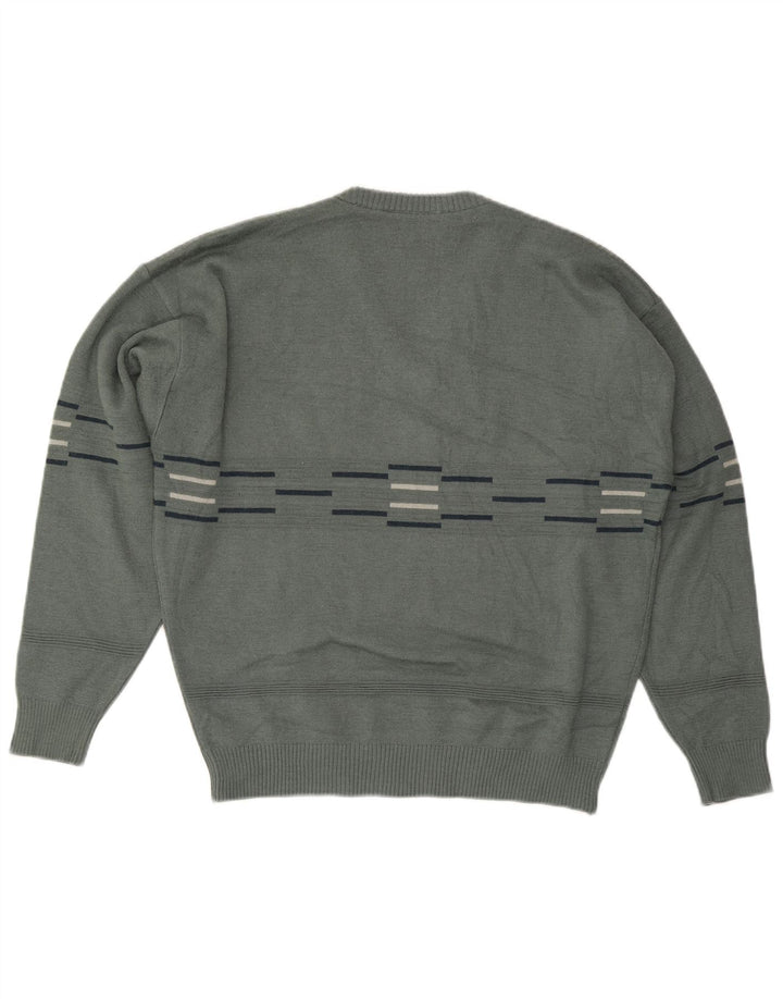 VINTAGE Maglione da uomo con scollo a V a righe grandi grigie