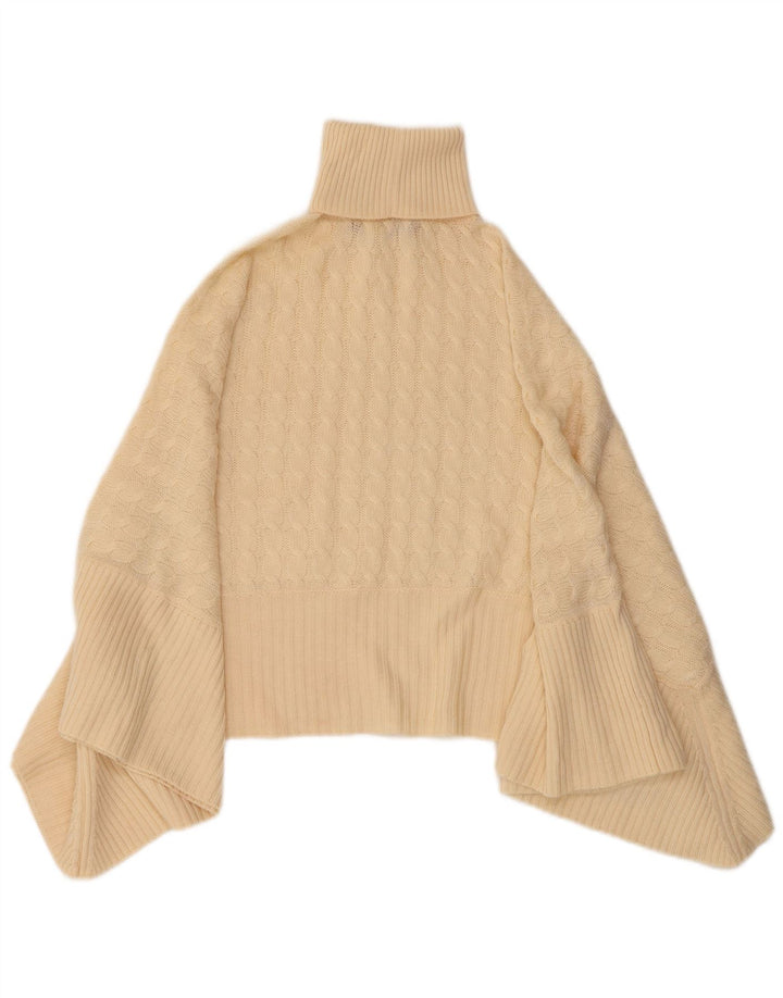 MAX MARA Maglione poncho da donna con collo alto UK 10 Small Beige Lana vergine