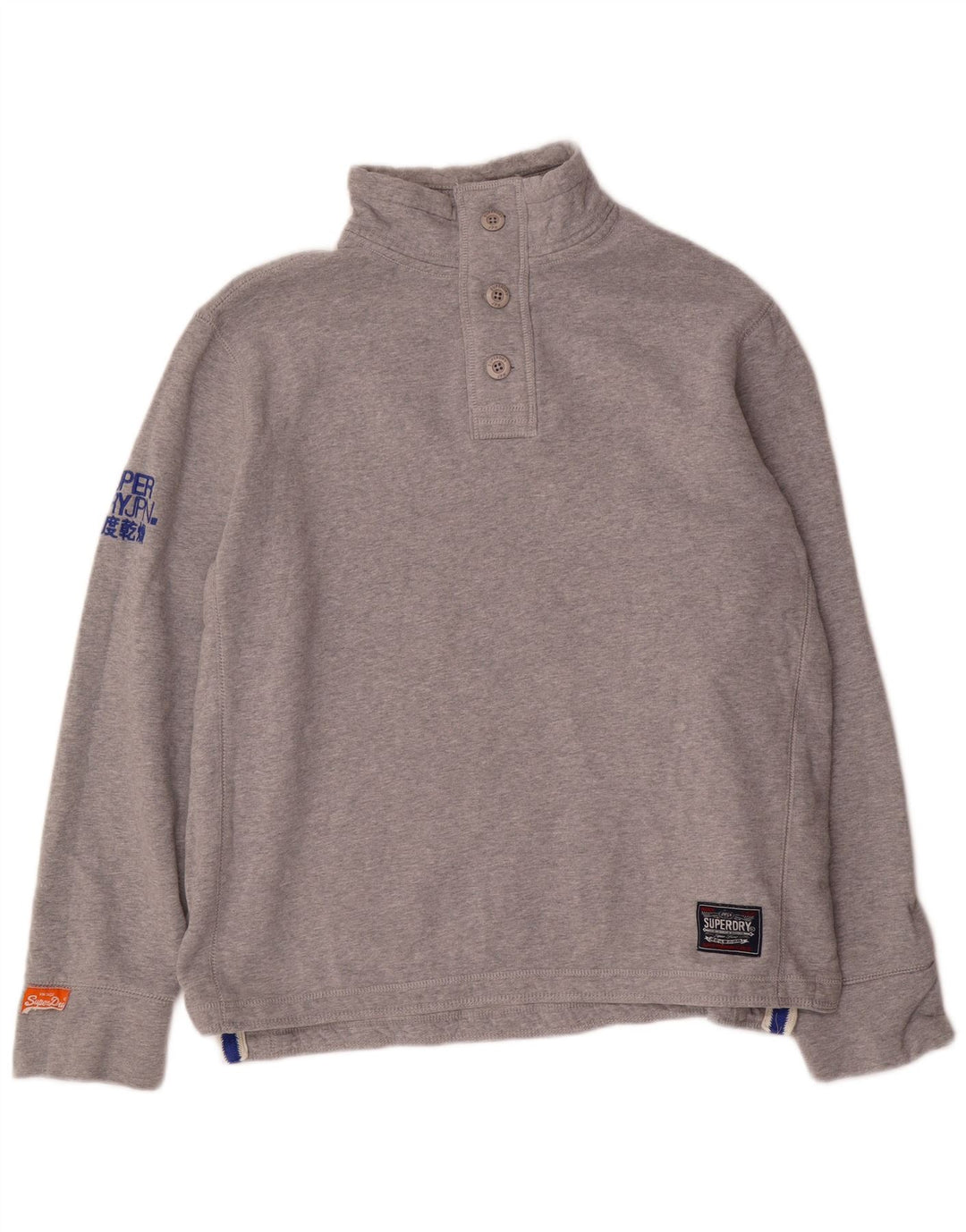 Felpa da uomo con collo con bottoni grafici SUPERDRY 2XL grigio screziato
