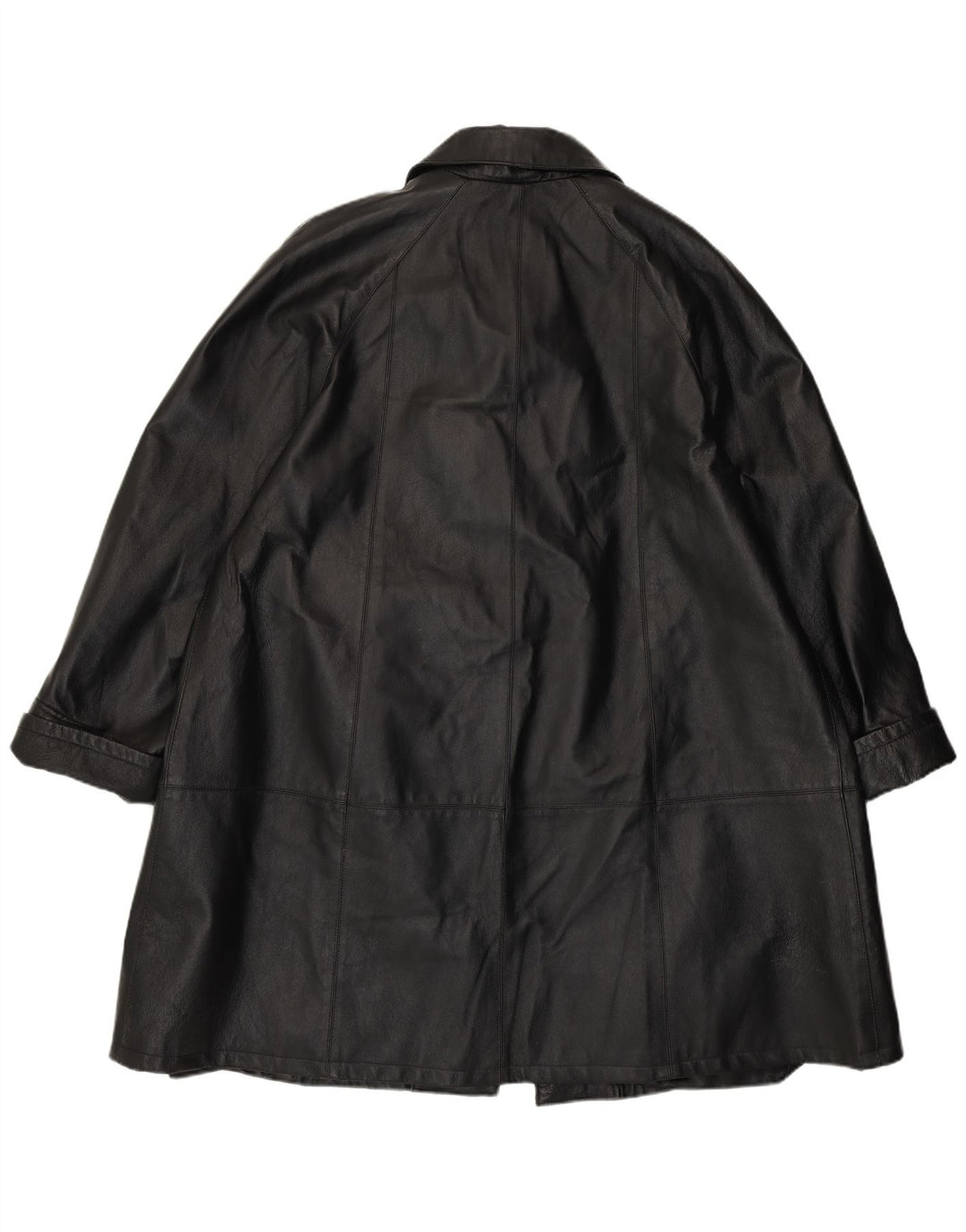 Cappotto in pelle vestibilità ampia da donna vintage UK 14 Pelle nera media