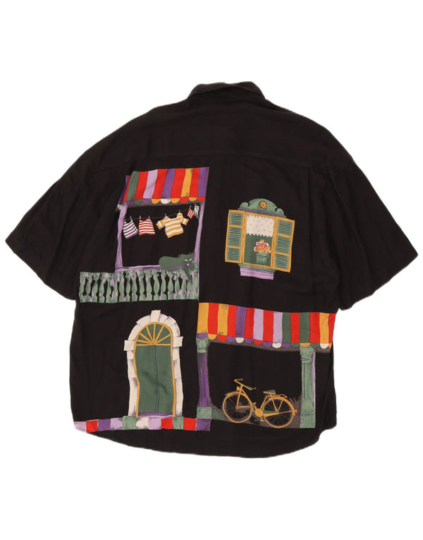 Camicia a maniche corte grafica da uomo Cadini Suze 41/42 Large in viscosa nera