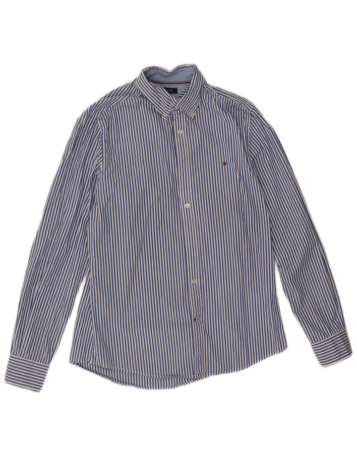 Camicia da uomo Tommy Hilfiger piccola in cotone a righe blu
