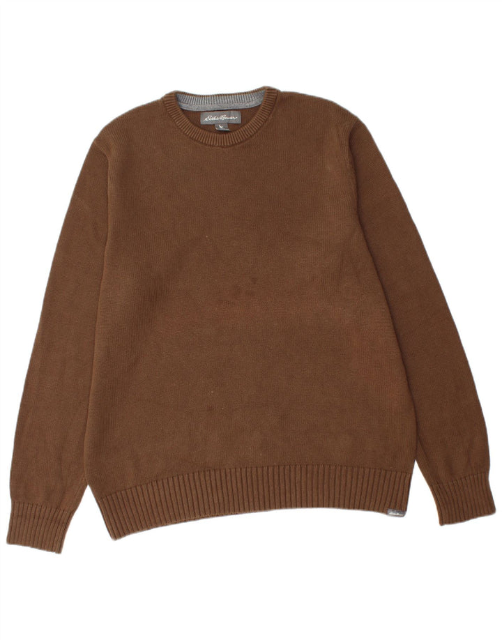 Maglione maglione girocollo da uomo Eddie Bauer grande cotone marrone
