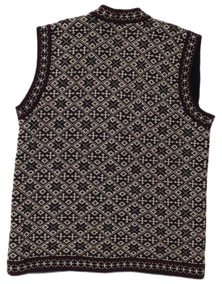 Gilet vintage da uomo grande in lana geometrica blu navy