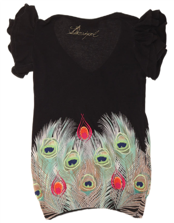 DESIGUAL Donna Maglione con scollo a V con motivo astratto UK 10 Piccolo Nero