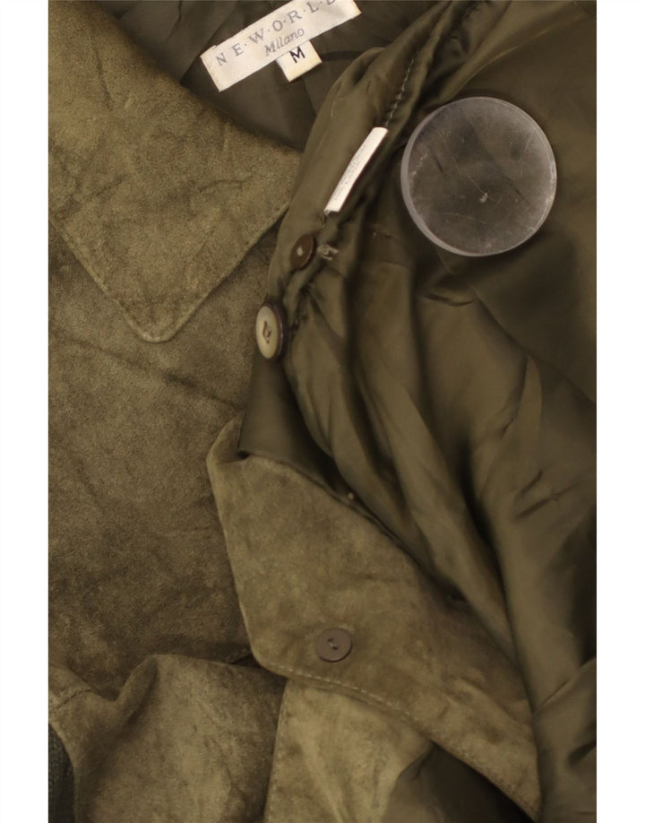 Giacca vintage da donna in pelle scamosciata lavorata a maglia UK 14 in pelle verde medio