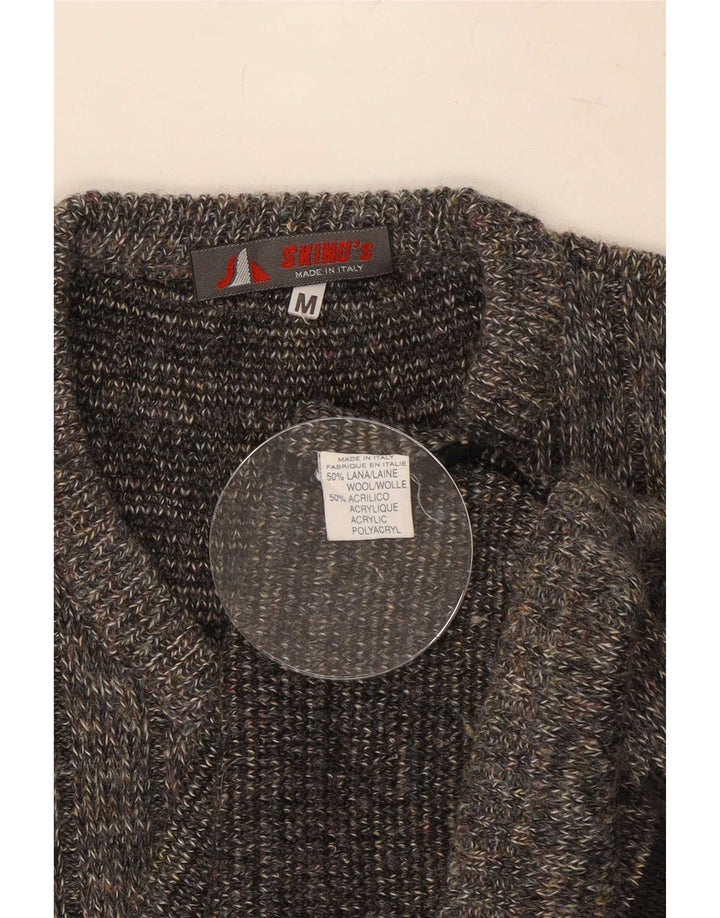 Maglione vintage da uomo con scollo a V in lana a righe grigio medio
