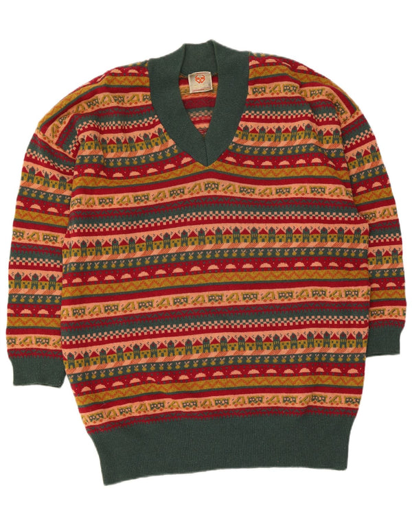 Maglione da donna con scollo a V Stefanel UK 18 XL Fair Isle multicolore