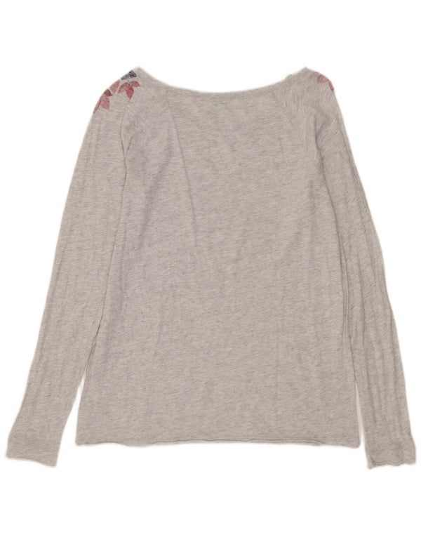 Top grafico da donna Benetton manica lunga UK 12 Cotone floreale grigio medio