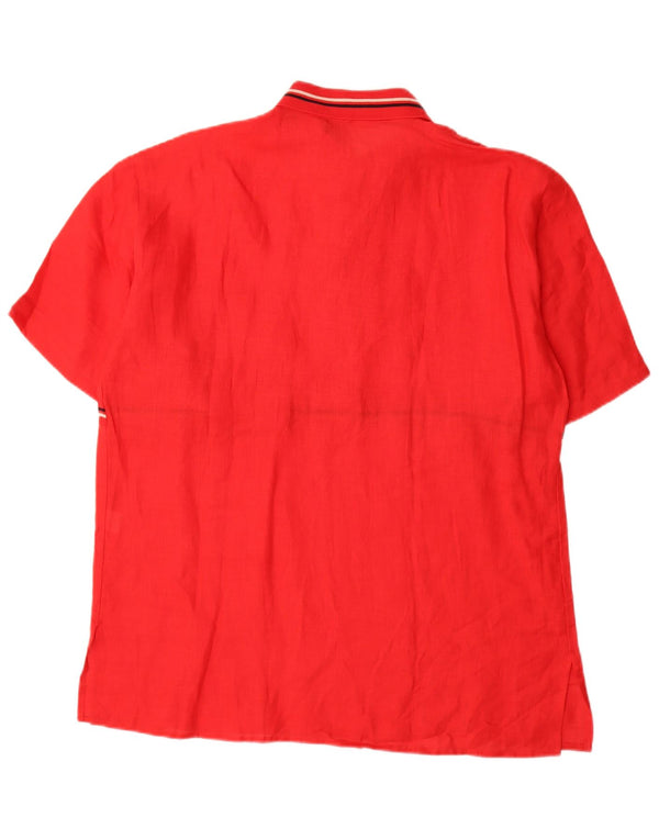 Camicia pullover a maniche corte vintage da uomo XL in lino a righe rosse