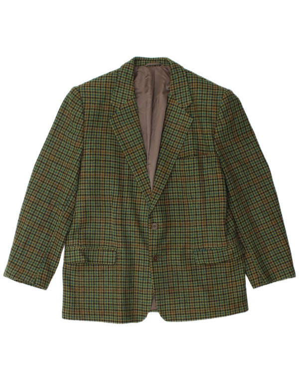 Giacca blazer vintage da uomo a 2 bottoni IT 50 grande lana vergine a quadri verdi