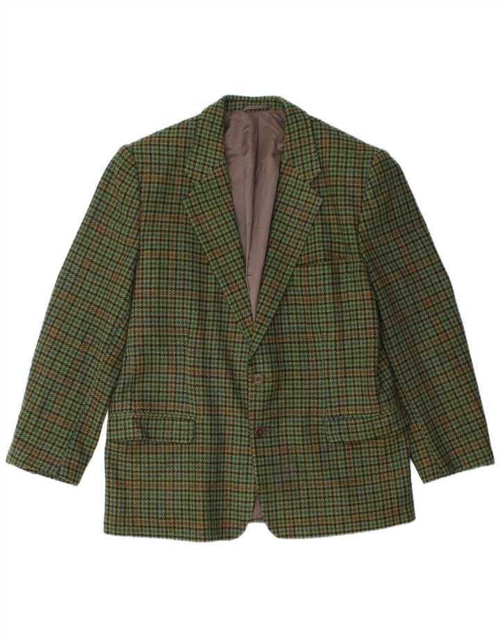 Giacca blazer vintage da uomo a 2 bottoni IT 50 grande lana vergine a quadri verdi