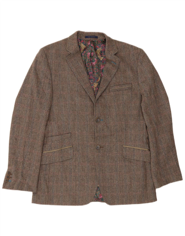 Giacca blazer da uomo dalla vestibilità regolare Ted Baker UK 40 Large Brown Herringbone