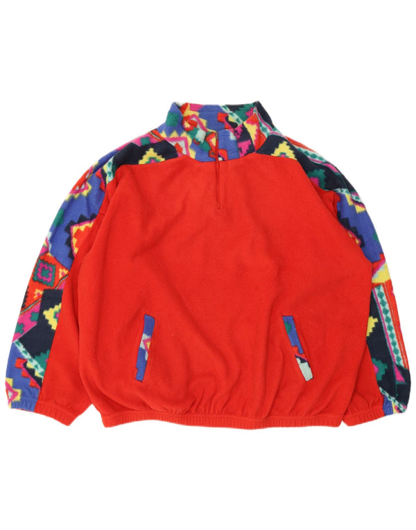 Maglione in pile da donna vintage con zip e collo UK 18 XL Poliestere geometrico rosso