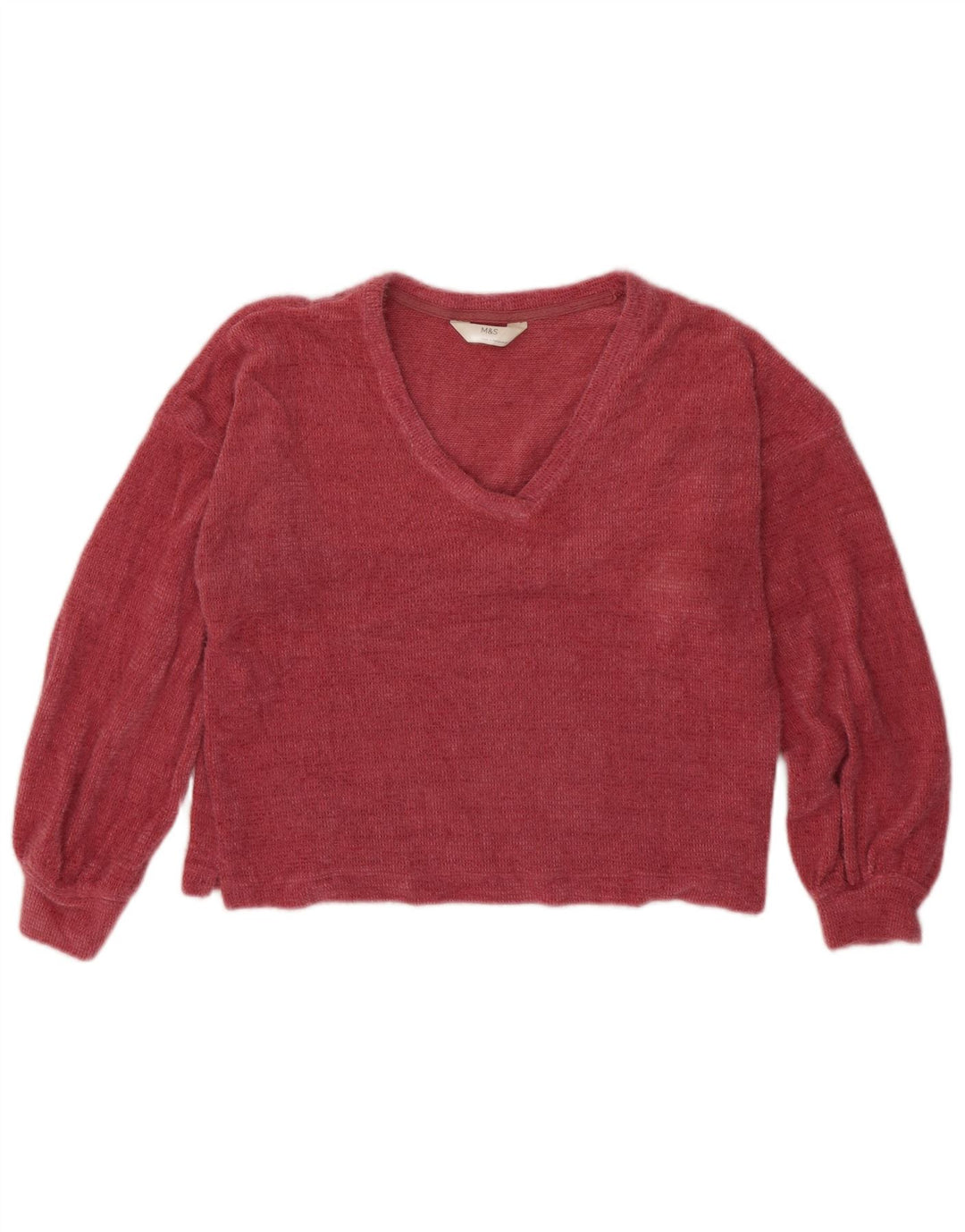 Maglione corto con scollo a V da donna Marks & Spencer UK 10 piccolo rosa
