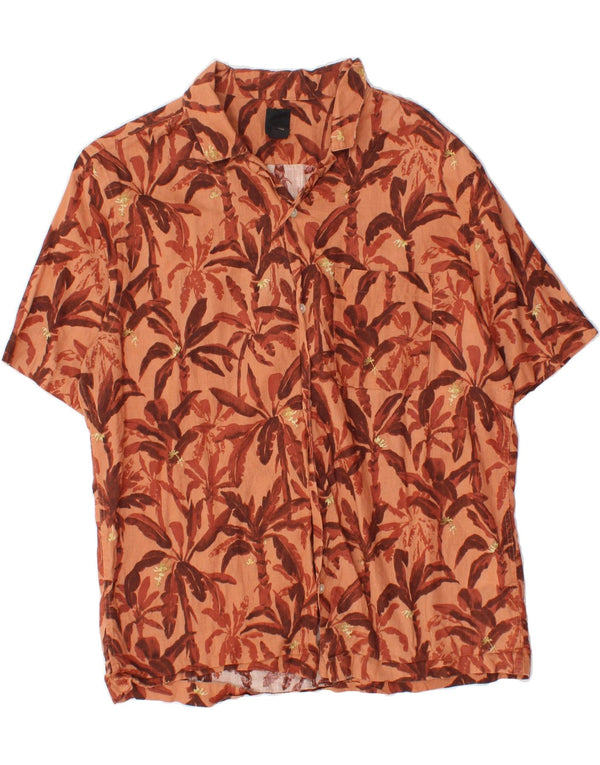 H&M Mens Abstract Pattern Short Sleeve Shirt Medium Brown Cotton