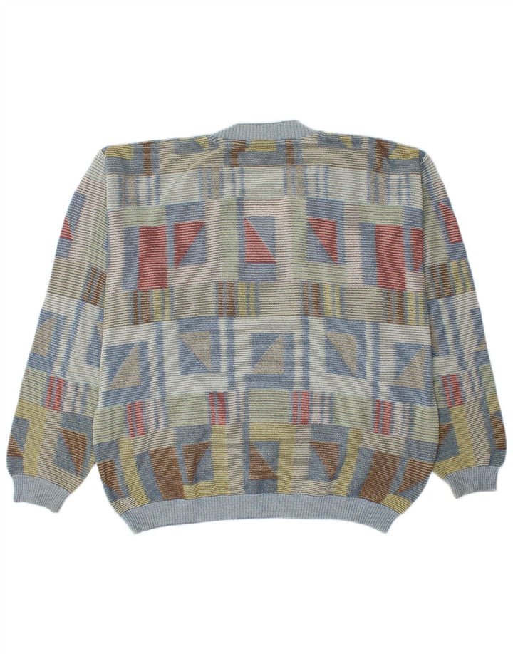 Maglione da uomo con scollo a V VINTAGE IT 52 Grande geometrico multicolore