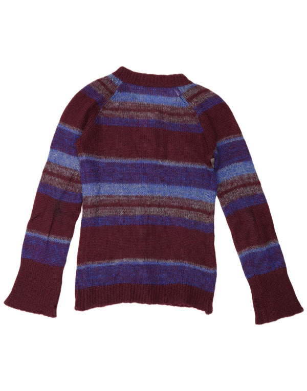 Maglione cardigan da donna vintage UK 12 a righe bordeaux medie