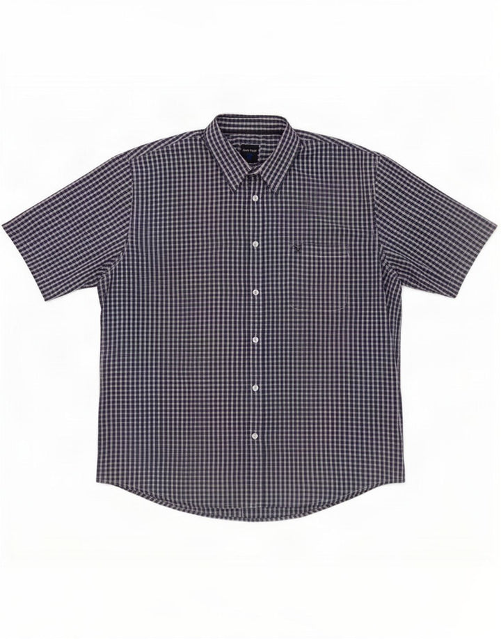 Camicia a maniche corte da uomo James Pringle XL in poliestere a quadri blu navy