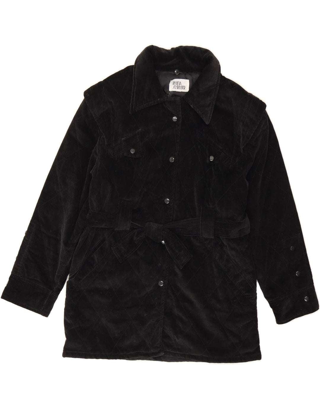 REGINA SCHRECKER Womens Corduroy Coat UK 12 Medium Black Cotton Vintage Regina Schrecker and Second-Hand Regina Schrecker from Messina Hembry 