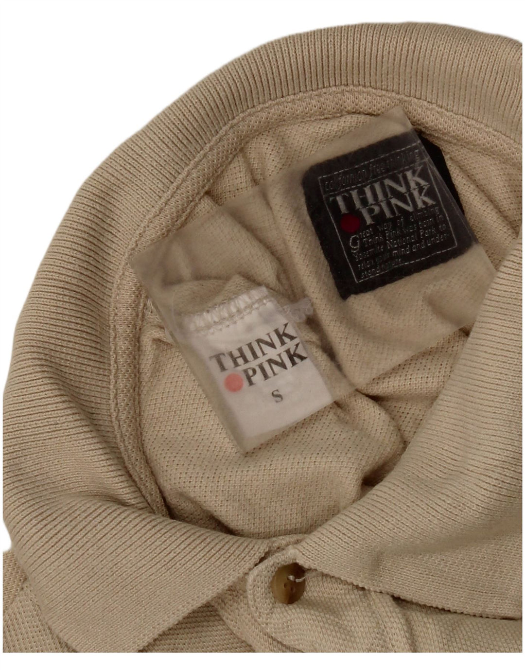 Polo da uomo a maniche lunghe Think Pink piccola in cotone beige