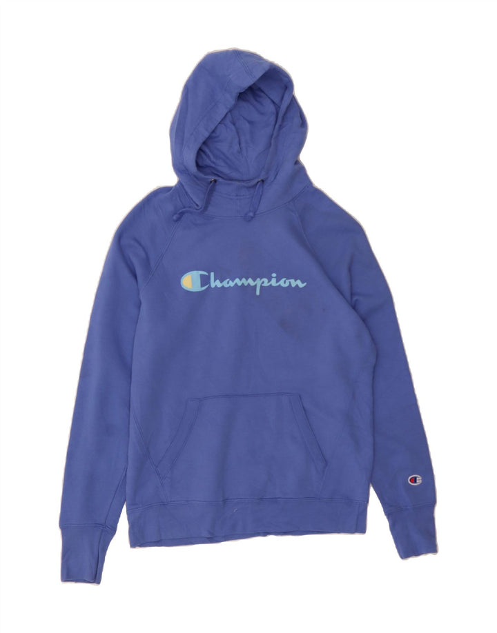CHAMPION Womens Oversized Graphic Hoodie Jumper UK 10 Small Blue Vintage Champion and Second-Hand Champion from Messina Hembry 