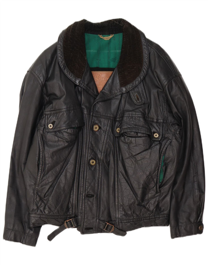 Giacca in pelle vintage da uomo UK 42 XL nera