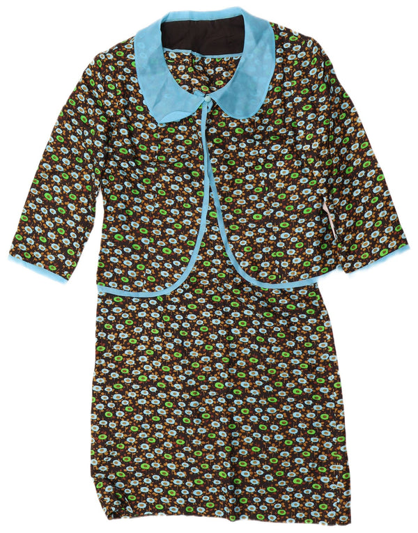 Set da 2 pezzi con maniche a 3/4 da donna VINTAGE UK 14 medio nero floreale