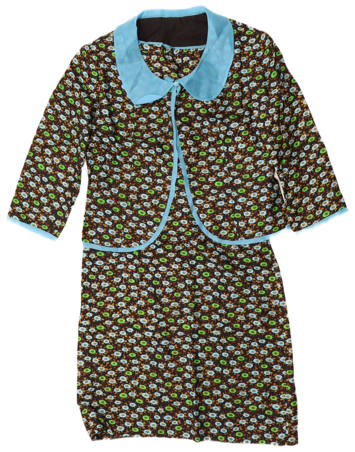 Set da 2 pezzi con maniche a 3/4 da donna VINTAGE UK 14 medio nero floreale