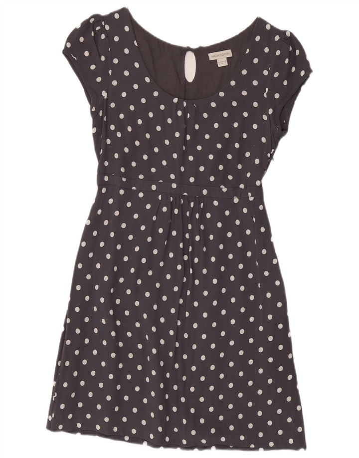 Abito da tè da donna Monsoon UK 12 Viscosa a pois grigio medio