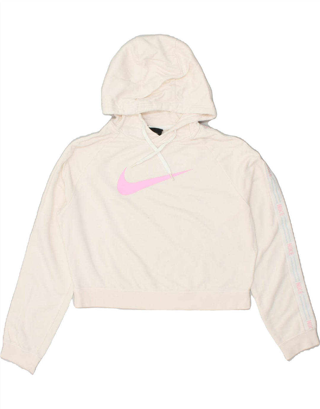 NIKE Womens Graphic Crop Hoodie Jumper UK 14 Medium Off White Vintage Nike and Second-Hand Nike from Messina Hembry 