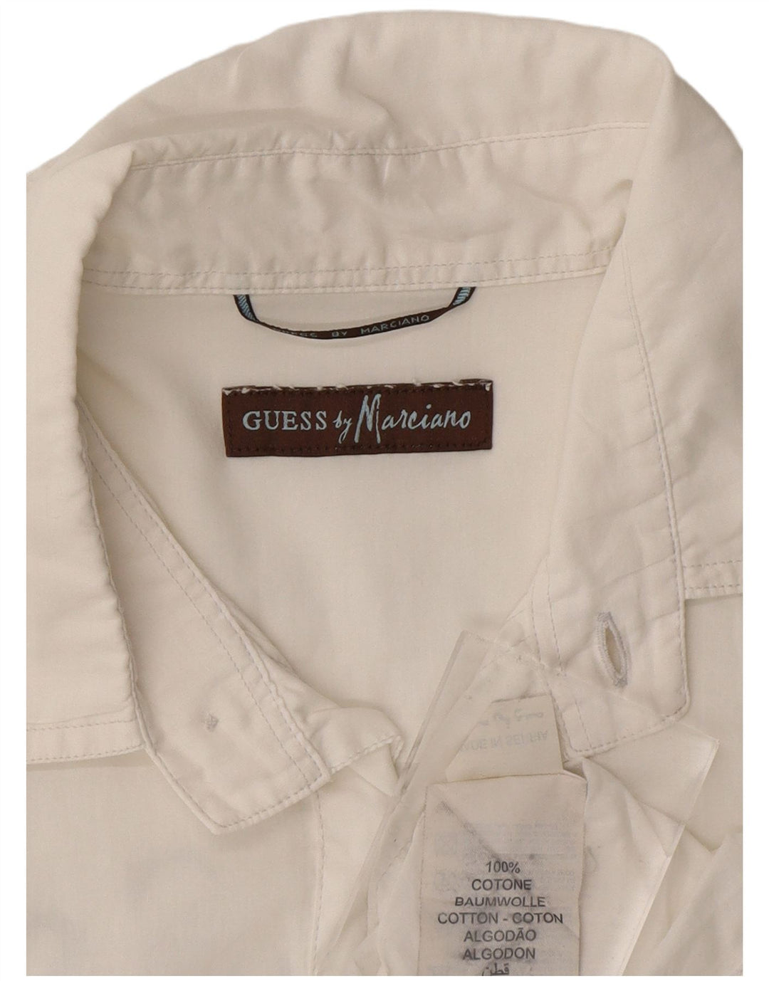 GUESS Camicia grafica da uomo a maniche corte piccola in cotone bianco