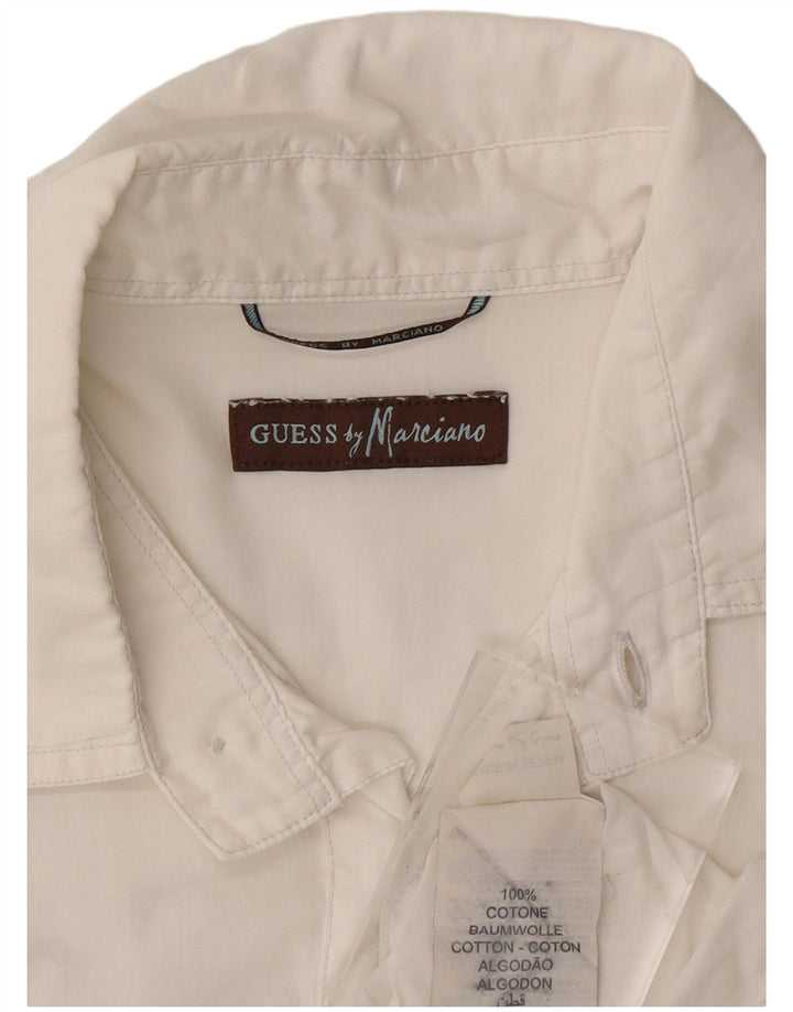 GUESS Camicia grafica da uomo a maniche corte piccola in cotone bianco