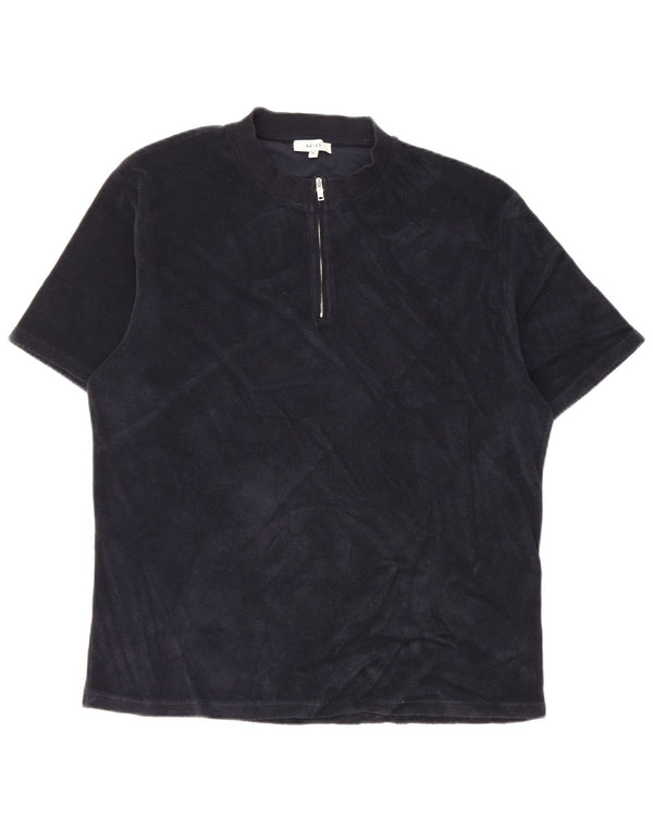 T-shirt Reiss da uomo con zip e collo Top XL in cotone blu navy