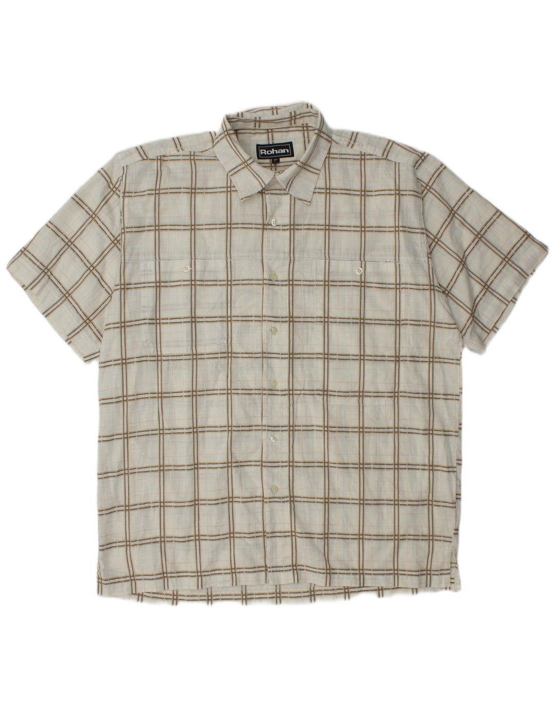 Camicia a maniche corte da uomo Rohan, grande poliestere a quadri bianco sporco