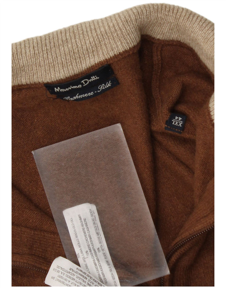 Massimo Dutti Maglione da uomo con zip e collo 2XL in lana marrone
