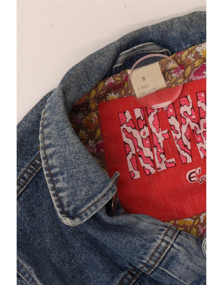 Giacca in denim vintage da donna corta UK 14 cotone blu medio