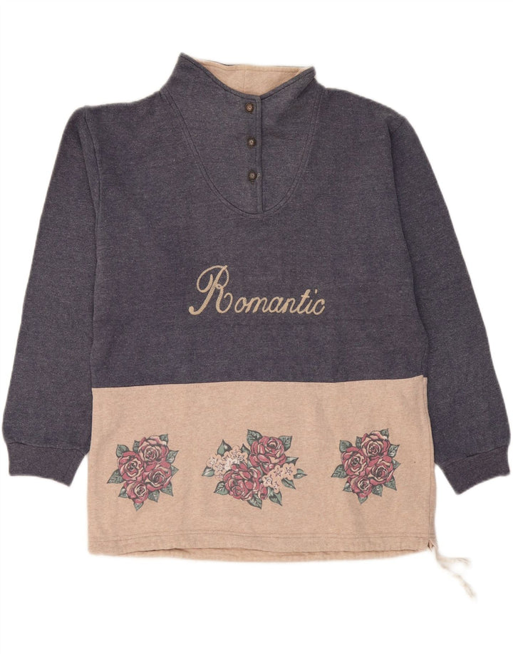 CAMPAGNOLO Felpa con grafica da donna Maglione UK 18 XL Blu navy floreale