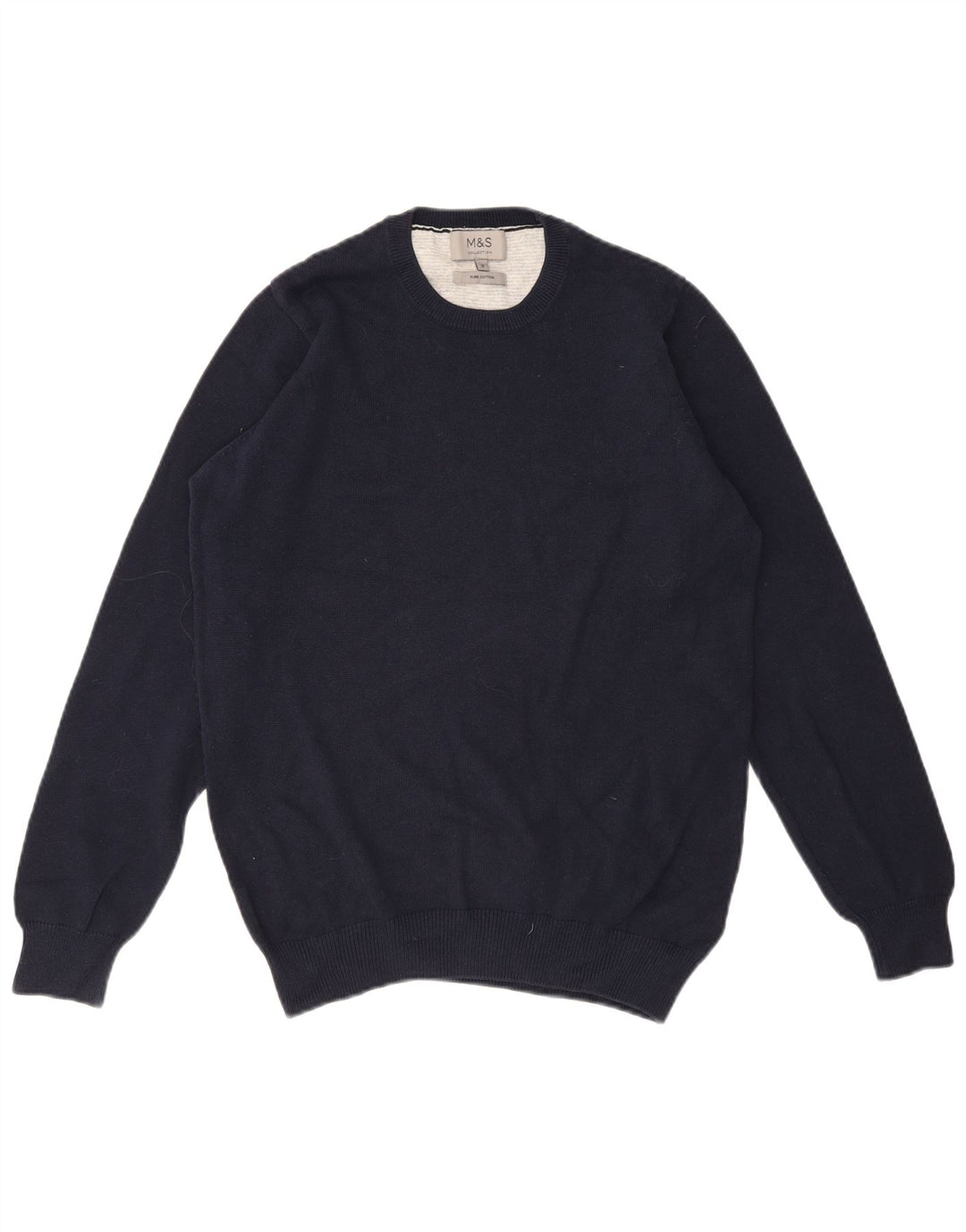 MARKS & SPENCER Maglione maglione girocollo da uomo piccolo in cotone blu navy