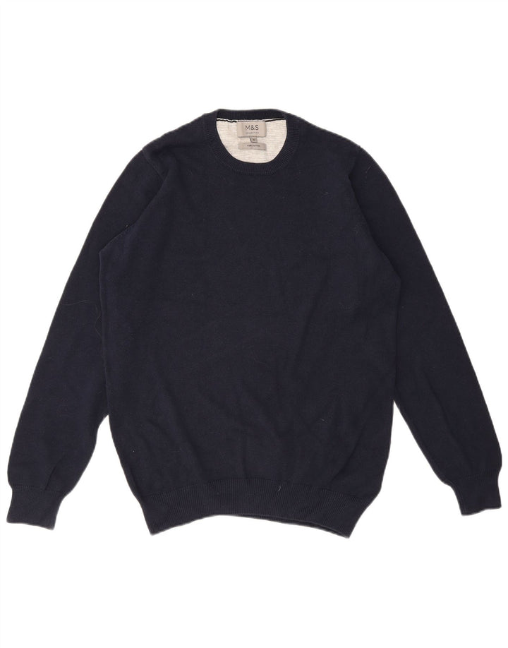 MARKS & SPENCER Maglione maglione girocollo da uomo piccolo in cotone blu navy