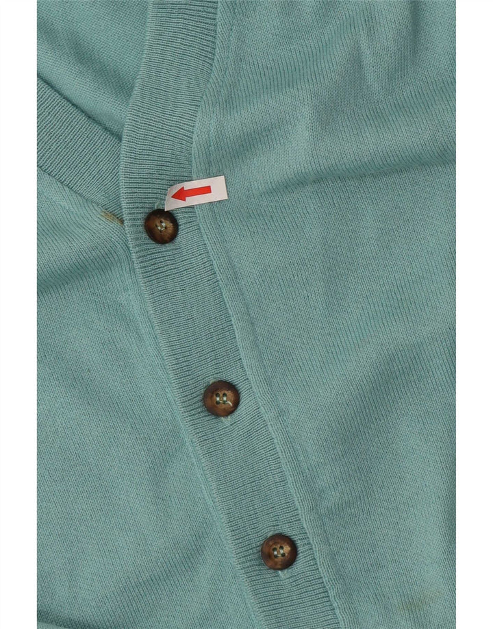 Maglione cardigan senza maniche vintage da uomo XL in lana blu