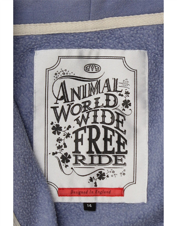 Maglione con cappuccio e zip grafica da donna Animal UK 14 Grande poliestere blu