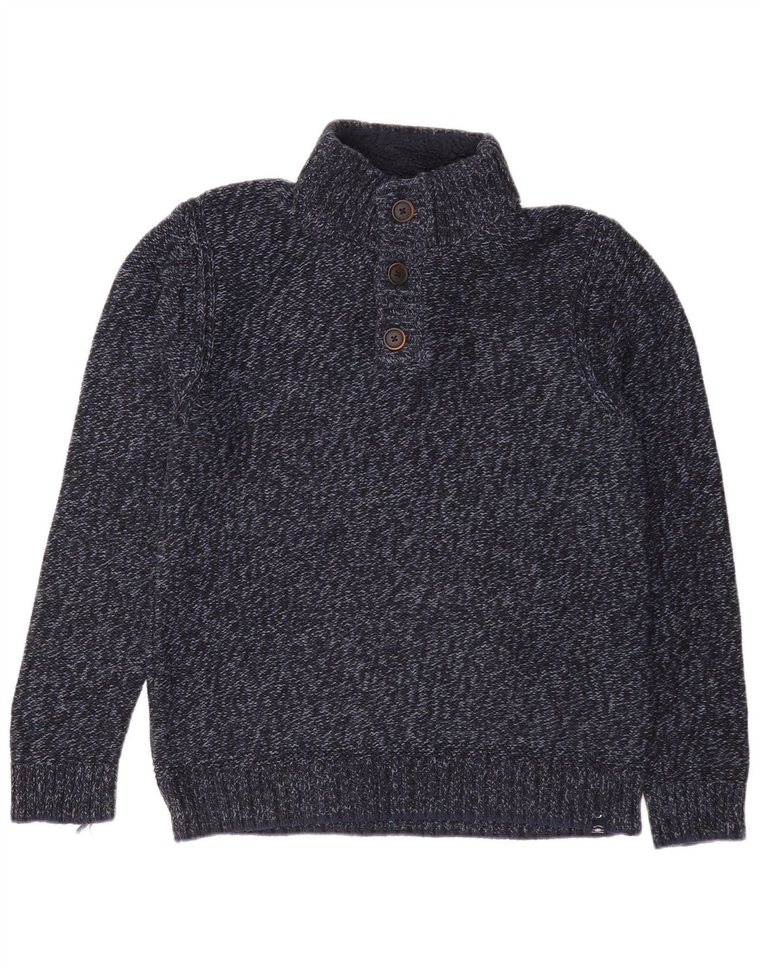 Maglione da uomo con collo abbottonato Fat Face in cotone medio blu navy screziato